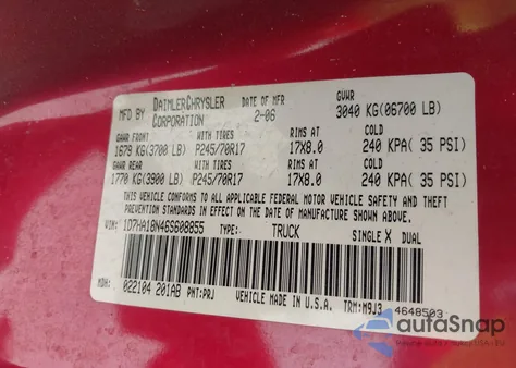 2006 Dodge Ram 1500 Slt z USA, uszkodzony, nr VIN 1D7HA18N46S608855